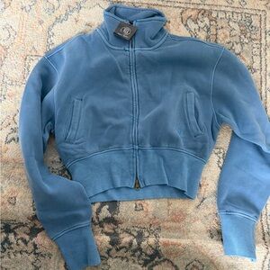 Cropped Blue Zip-Up Sweatshirt